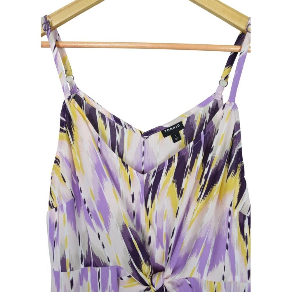 TORRID PURPLE AND YELLOW FRONT TIE DRESSY TANK TOP - Picture 2 of 6